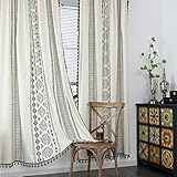 Michorinee Boho Blickdicht Vorhang Gardinen Streifen Geometrisch Weiß und Schwarz Vorhänge mit Ösen Polyester Baumwolle Gardinen mit Quaste für Küche Esszimmer 1er Set 150 × 240cm (B × H)