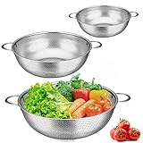 Herogo Sieb 3er-Set, Edelstahl Küchensieb mit Griffe, Mikroperforiertes Abtropfsieb, Metall Küche Seiher für Ablaufen & Straining Nudeln, Reis, Obst, Gemüse, Spülmaschinenfest, 16cm/22cm/28cm