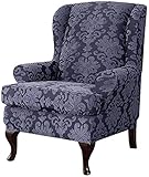 Stretch-Wing-Stuhl-Slipcover/Sesselabdeckungen, Moderne Jacquard-Wohnzimmer-Möbelschutz, ultraweiche Polyester-Gewebe-Flügelstuhl-Slipcover (Color : Gray, Size : 2 Piece)