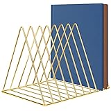 Belle Vous Zeitschriftensammler Metall Buchstütze Gold - Dreieckiger Zeitschriften- & Zeitungshalter mit 9 Schlitzen für Zuhause, Bücherregal, Bad & Büro – Für Bücher, Zeitungen, Tablets & Ordner