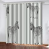 BONDIJ Gardinen Mit Ösen Schlafzimmer Verdunkelungsvorhang 3D Schwarz-Weiß-Zebra Muster Blickdicht Vorhang, Wohnzimmer Fensterdekoration Thermogardine 2 Stücke 214X220cm(HxB)