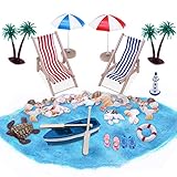 OPAMOO Strand-Mikrolandschaft, 15 Stück Mini-Stranddekorationen Strandkorb Sonnenschirm Sand Palme Strand-Mikrolandschaft Strand Deko Ornament Set für DIY für Geburtstagsgeschenk Garten Dekoration