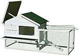 dobar 23281 Großer Kleintierstall XXL weiß mit Doppel-Freigehege doppelstöckig, extra Stauraum, Ruheraum, Zinkwanne, Fronttür und Treppe, 155 x 60 x 86 cm
