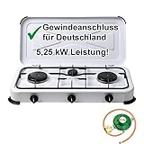 Gaskocher Campingkocher 3-flammig Gasherd 50 mbar mit Gasschlauch 100 cm und Gasregler 50 mbar