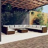 Homgoday Gartenmöbel Set 12-TLG. Gartenlounge mit Kissen Gartensofa Sitzgruppe Balkonmöbel Lounge Sofa Sitzgarnitur Gartenset Sofagarnitur für Garten Terrasse Balkon Braun Poly Rattan