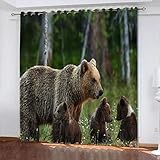 Vorhänge Blickdicht Gardinen Mit Ösen Thermovorhang Verdunkelungsvorhang Für Kinderzimmer Wohnzimmer Fensterdekoration 3D 170 X 200 cm Cartoon-Tier-Dinosaurier Muster Tierischer Braunbär 2Er Set