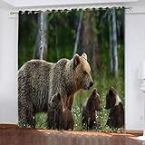 Verdunklungsvorhänge 3D Digitaldruck 140 X 160 cm Ösen Vorhang 2Er Set Tierischer Braunbär Verdunkelungsvorhang Blickdicht Gardinen Kinderzimmer Schlafzimmer Wohnzimmer Thermovorhang Bürohotel