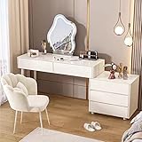 YUZES Schminktisch mit 3-Farben-Touchscreen-Dimmspiegel,Frisiertischmit 5 Schubladen,Schlafzimmer-Schminkkonsole mit gepolstertem Hocker (Color : White B, Size : 120cm/47.2in)