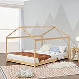 [en.casa] Kinderbett Vindafjord 140 x200 cm Bettenhaus Spielbett Juniorbett Bettgestell mit Lattenrost aus Bambus in Haus-Optik
