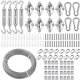 TooTaci Drahtseil 3mm Edelstahl Set,30M Edelstahlseil Set,Stahlseil ummantelt,Stahlseil mit ösen,M5 Seilspanner Edelstahl Haken,Ösenplatten,Karabinerhaken,für Sonnensegel Rechteckig/Dreieck Garten