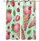ANEEHA Vorhang Blickdicht Eiscreme Vorhänge Pinkes Mädchen Gardinen Wohnzimmer Schlafzimmer Verdunklungsvorhänge Thermovorhang 3D Druck Schallschutz Vorhang mit Ösen 2er Set B 132 x H 240 cm