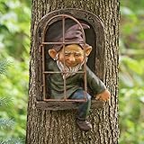 14.5×15cm Gartenzwerge Wetterfest Garten GNOME Statue Baumstamm Deko Baum Fensterharz Garten Figuren Wunderliche Baum Skulptur Garten Dekoration Zwerg Figur Dekorative Ornament Miniatur Harz Yard Deko