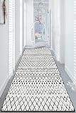 miqna Wohnzimmer Teppich Kurzflor Moderne geometrische rutschfeste Boden Flur Teppich Gel Läufer schwarz weiß (Tejido, 80 x 200 cm)