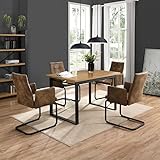B&D home Essgruppe 5-teilig, Esstisch mit 4 Stühlen, ausziehbar 120-160x80x77 cm, Tischplatte in Wildeiche Optik, mit Kufengestell, Freischwinger Wildleder Optik braun, 11202-US-EIWL-S3