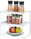 LIANTRAL Regaleinsatz für Küchenschrank, Küchenregal, Küchenschrank Organizer, Gewürzregal, Ausziehbar und Stapelbarer Ordnungssystem Küche Aufbewahrungsregal, 2er-Set, Weiß