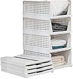 Set mit 4 stapelbaren faltbaren Kleiderschrank-Aufbewahrungsboxen Kunststoff-Kleiderschrankregale Schrank-Organizer-Box herausziehbar wie eine Schublade geeignet für Zuhause Schlafzimmer Küche, Grau