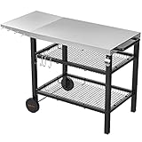 Onlyfire Grillwagen | Edelstahl Grilltisch mit großer Arbeitsfläche und Beistelltisch, Grill Beistelltisch Outdoor Grilltisch Outdoor Servierwagen Outdoor Garten Trolley für Outdoor, Garten