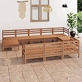 BULANED 10-TLG. Garten-Lounge-Set, Balkonmöbel, Gartenlounge Set, Balkon Möbel Set, Balkonset, Sitzgarnitur Garten, Gartenmöbel, Terrassen Möbel, Honigbraun Massivholz Kiefer