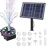 7W LED Solar Springbrunnen mit LCD Teichpumpe Solar mit Batterie Solar Springbrunnen für Kleiner Teich, Vogel Bad Garten, Max Wassersprühhöhe 0.8M 230L/H