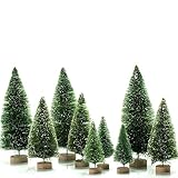 KATELUO 9 Stück Mini Tannenbaum,Künstlicher Weihnachtsbaum Miniatur,Mini Weihnachtsbaum Künstlicher,Weihnachtsbaum Schnee Klein mit Holzsockel,Weihnachtsdeko/Tischdeko/DIY/Schaufenster,3Größen (Grün)