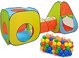 LittleTom Bällebad mit Tunnel - 200 Bälle - 260x90x100 Bällebad Kinder Spielzelt Tunnel - Bällebad Baby Zelt mit Bällen für Kinder - Indoor Spielgeräte Kinderzelt Tunnel Spielzeug Kinder Bällepool