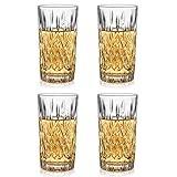 Amisglass Whisky Gläser 4er Set, Bleifrei Kristallgläser als Wassergläser & Longdrinkgläser, Gin Gläser Set 350ml, Hochwertig & Einzigartig