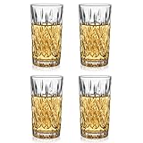 Amisglass Whisky Gläser 4er Set, Bleifrei Kristallgläser als Wassergläser & Longdrinkgläser, Gin Gläser Set 350ml, Hochwertig & Einzigartig