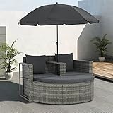 Gecheer Polyrattan Gartensofa 2-Sitzer mit Auflagen und Sonnenschirm Gartenmoebel Sonneninsel Rattansofa UV-bestaendige Sonnenschutz für Garten oder Terrasse Sonnenliege Gartenliege Grau Poly Rattan