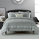 CozyDH Boho-Bettbezug, Queen-Size-Größe – 100 % Baumwolle, böhmisches, geometrisches Muster, Bettbezug-Set, ultraweich und leicht, einzigartiges Design, hellgrau, Queen-Size-Bett (ohne Bettdecke)