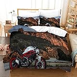 AWEBB Motorcycle3D-Druck Bettwäsche Mikrofaser Racing Bettbezug 3 Stück Mit Reißverschluss Und Kopfkissenbezug,Geeignet Für Erwachsene Und Jugendliche Double（200x200cm）