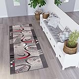 TAPISO Dream Läufer Teppich Meterware Flur Brücke Modern Streifen Bumerang Grau Rot Schwarz Schlafzimmer Wohnzimmer ÖKOTEX 60 x 200 cm