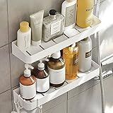 Toski Duschablage Ohne Bohren 40CM Breit, Badezimmer Regal Weiß 2 Stück, Duschablage zum Hängen, Duschorganisator mit 6 Haken, Duschregal Wandablage für Bad und Küche Organizer