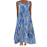 Bovake Kleid Mit Schlitz Damen Frühling Sommer Ärmelloses Lässiges Tank-Kleid Lose V-Ausschnitt Bedrucktes Kleid Kleid Lang Damen Chiffonkleid Damen Lang Jeans Kleider Damen Sommer Weisse Kleider