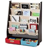 COSTWAY Kinder Bücherregal mit 5 Ablage & 2 Schubladen, Kinderzimmerregal Aufbewahrungsregal für Bücher Spielzeug, Zeitungsständer Kinderregal mit Hängefächern für Kindergarten Kinderzimmer