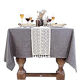 NAMULA Spitzen-Esstisch läufer, gewebter Vintage-Tisch läufer, Baumwoll leinen Tischband-Quasten, geeignet für Dining Party-Feiertage-White|| 24 * 160CM