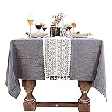 NAMULA Spitzen-Esstisch läufer, gewebter Vintage-Tisch läufer, Baumwoll leinen Tischband-Quasten, geeignet für Dining Party-Feiertage-White|| 24 * 160CM