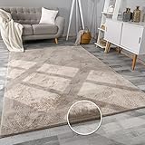 Paco Home Waschbarer Hochflor Teppich Wohnzimmer Flauschig Fellteppich Kunstfell Plüsch Shaggy Weich Fellimitat, Grösse:120x170 cm, Farbe:Beige