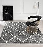 the carpet Bahar Shaggy Hochflor (35 mm) Langflor Wohnzimmer Teppich Rauten Muster Grau 160x230 cm