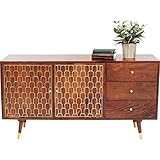 Kare Sideboard Muskat, große, breite Kommode mit 3 Schüben und 2 Türen, braun mit goldenen Akzenten an der Schrank Front, oriental Sideboard, Retro Sideboard, (H/B/T) 75x145x45 cm