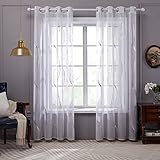 Deconovo Gardinen Weiß Vorhang Transparent Leinenoptik Ösenvorhang Voile Ösenschal Wohnzimmer, 245x140, Kurve Welle