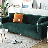 Samt-Sofabezug für 2-, 3-, 4-Sitzer, weicher Plüsch-Sofaschutz, Stretchbezug für Sofa und Armlehnen, wasserabweisend, Möbelschutz, Dunkelgrün, 3-Sitzer, 190-220 cm