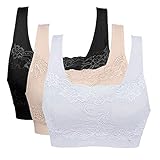 Vertvie Womens Strech Ohne Buegel Push up Yoga Sports BH Bra Top Set Fuer Fitnesstraining Polsterung 3er Pack (EU L/Tag XL, Schwarz+Weiß+Hautfarbe)