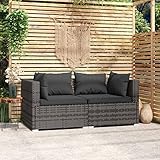 ZEYUAN 2-Sitzer-Sofa mit Kissen, Lounge Sofa Outdoor, Garten Loungemöbel, Gartensofa, Gartenlounge, Balkon Set Möbel, Grau Poly Rattan