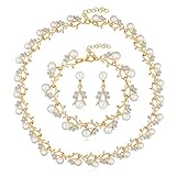 Damen Perle Schmuckset Hochzeitsschmuck-Sets Perlen Ohrringe Armband schmuck Set Strass Perle Halskettenset Perlenkette Perlenarmband Schmuckset Party Hochzeit Schmuck Set für Brautjungfern (Gold)