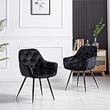 JaHECOME Esszimmerstuhl,Sessel,Samt,Wohnzimmerstuhl,Farbe wählbar,Retro-Design,Stoff,gepolsterter Sitz mit Rückenlehne,Schwarze Metallbeine für Küche, Schlafzimmer, Esszimmer(Schwarz,2)