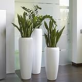 Moderne & Hochwertige Pflanzvase/Pflanzkübel – Medium: 100cm - Hochglanz Weiß - Fiberglas - Mit Einsatz – Indoor & Outdoor – Wetterbeständig & Frostsicher