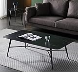 WuJiPeng Couchtisch, Marmorplatte Rechteck Couchtisch Moderner Mitteltisch Mit Metallrahmen Für Wohnzimmer, 47 Zoll, Schwarz