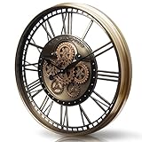 TOKTEKK Wanduhr Große 70cm mit Bewegliche Zahnrad, Vintage Retro Industriell Metall Wanduhr Romische Zahlen für Zimmer Zuhause KüChe Schlafzimmer Büro Schule (Vintage Bronze)