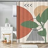 Abstrakter böhmischer Duschvorhang, 180 x 180 cm, wasserdichter Stoff-Badevorhang for Badezimmer, Mid-Century Modern Badezimmervorhang mit Haken, atmungsaktiver Duschvorhang for Badezimmer, Badewanne