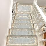 Satz von 10 waschbaren Treppenstufen mit Rutschfester Gummirückseite, Selbstklebende Stufenmatten aus Holz für den Innenbereich, einfacher Treppenteppich im chinesischen Stil, C, 90 * 24 + 3